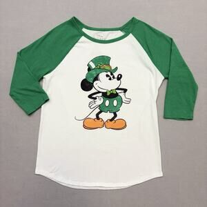 Disney Mickey St. Patrick's Day Raglan 3/4 Sleeve Graphic T-Shirt Womens Size XL